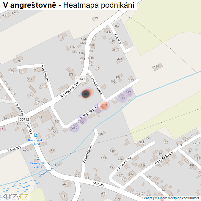Mapa V angreštovně - Firmy v ulici.