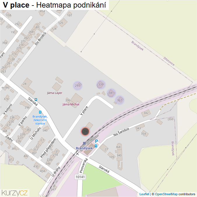 Mapa V place - Firmy v ulici.