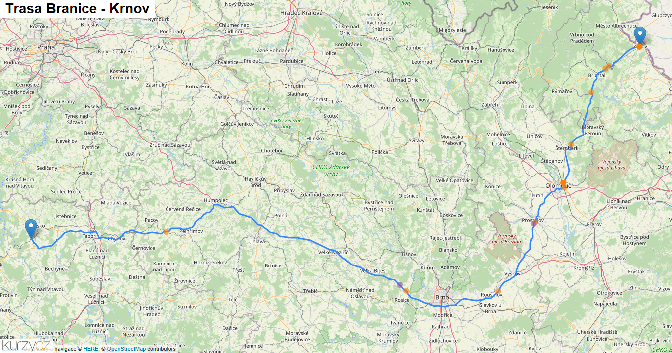 Branice-Krnov, mapa trasy