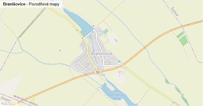 Branišovice - záplavové mapy stoleté vody