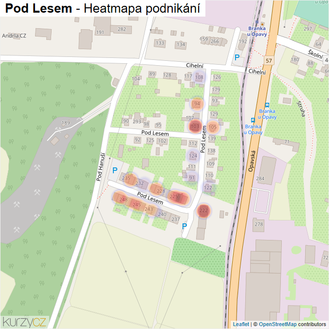 Mapa Pod Lesem - Firmy v ulici.