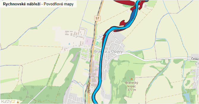 Rychnovské nábřeží - záplavové mapy stoleté vody
