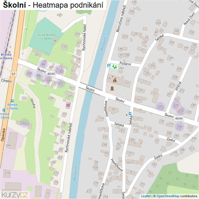 Mapa Školní - Firmy v ulici.