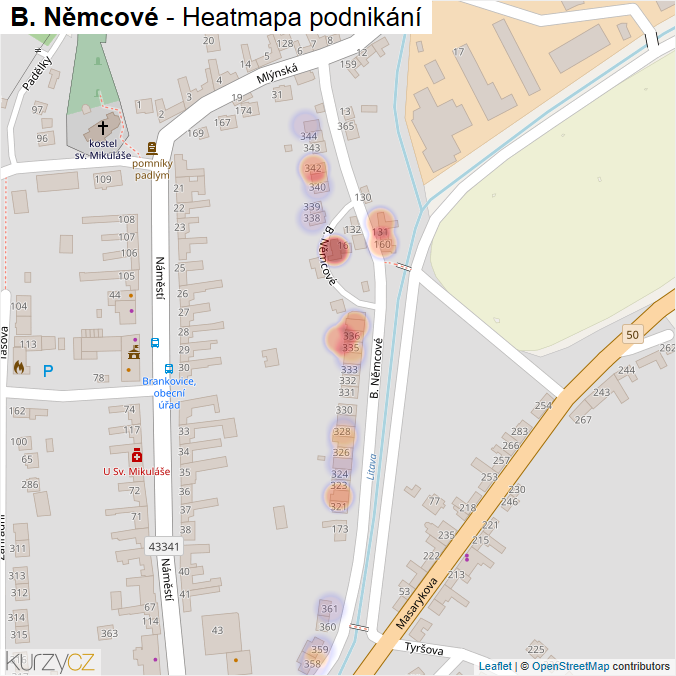 Mapa B. Němcové - Firmy v ulici.