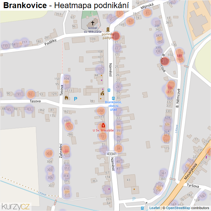 Mapa Brankovice - Firmy v části obce.