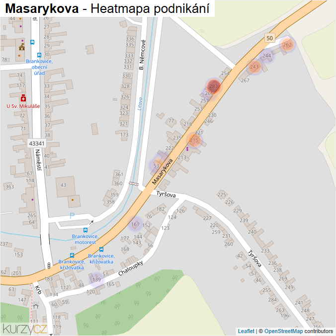 Mapa Masarykova - Firmy v ulici.