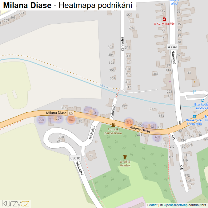 Mapa Milana Diase - Firmy v ulici.