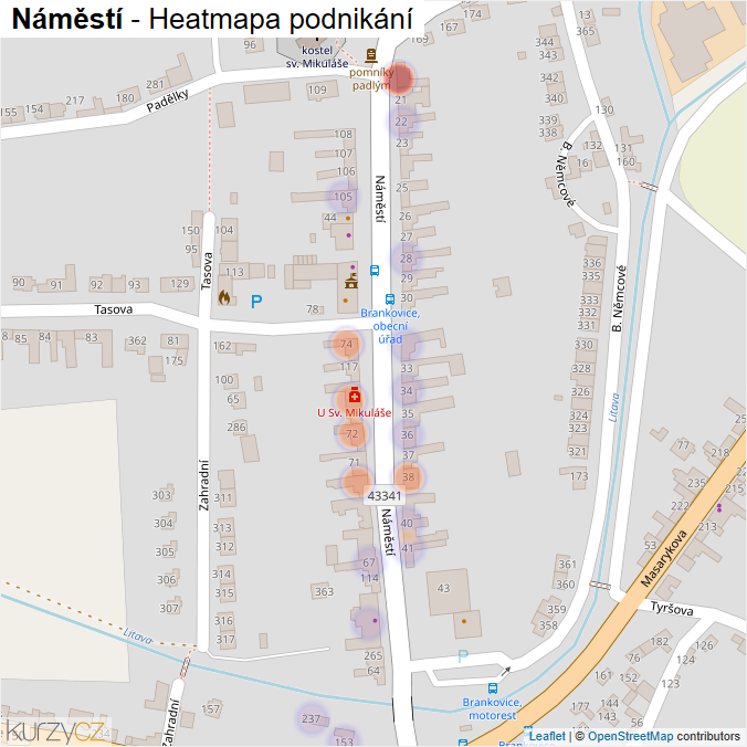 Mapa Náměstí - Firmy v ulici.