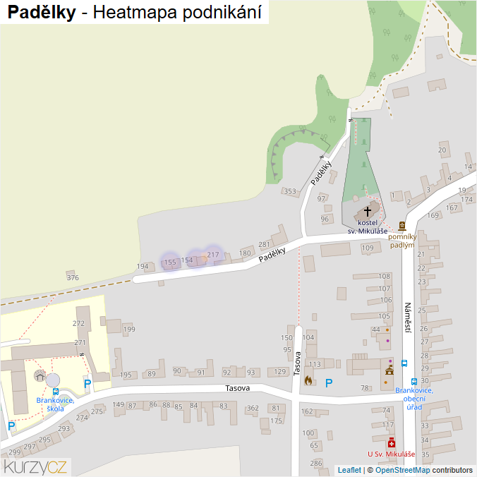 Mapa Padělky - Firmy v ulici.