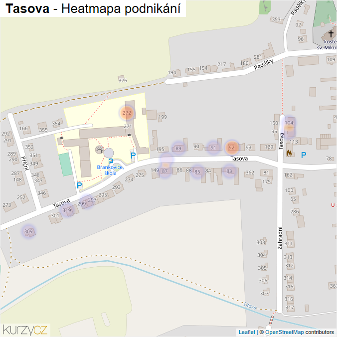 Mapa Tasova - Firmy v ulici.