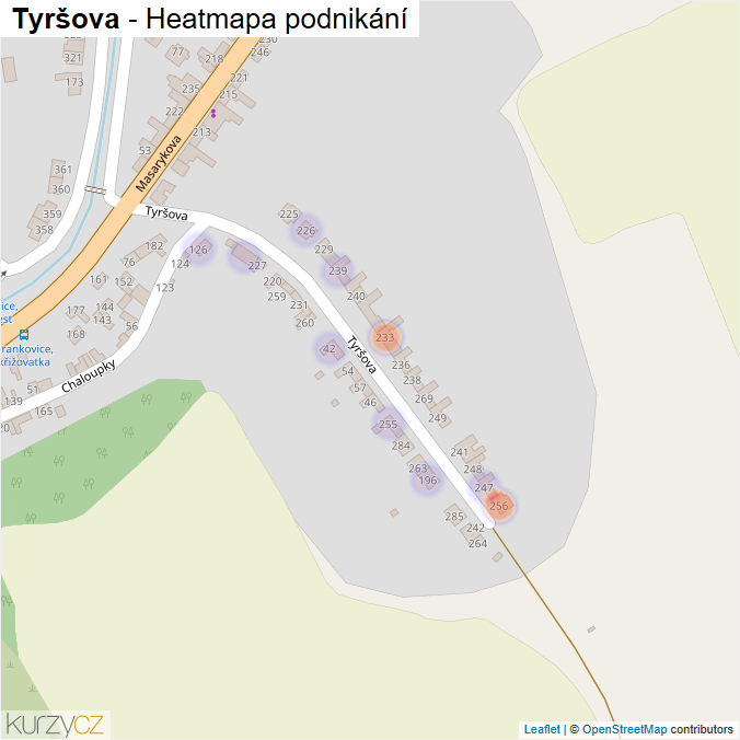 Mapa Tyršova - Firmy v ulici.
