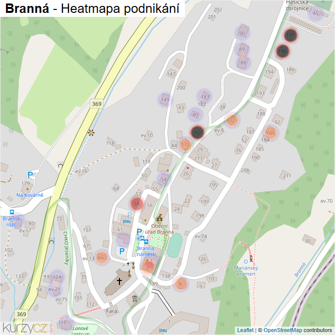 Mapa Branná - Firmy v části obce.