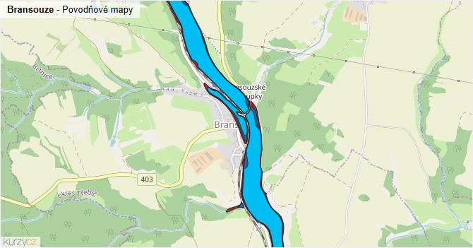 Bransouze - záplavové mapy stoleté vody