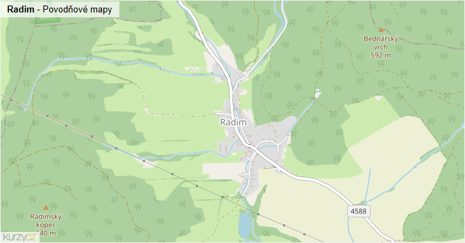 Radim - záplavové mapy stoleté vody