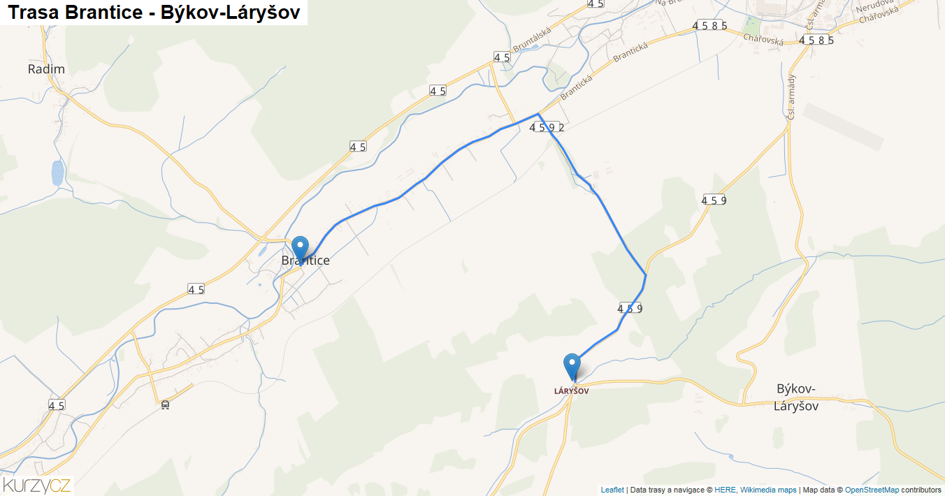 Brantice-Býkov-Láryšov, mapa trasy
