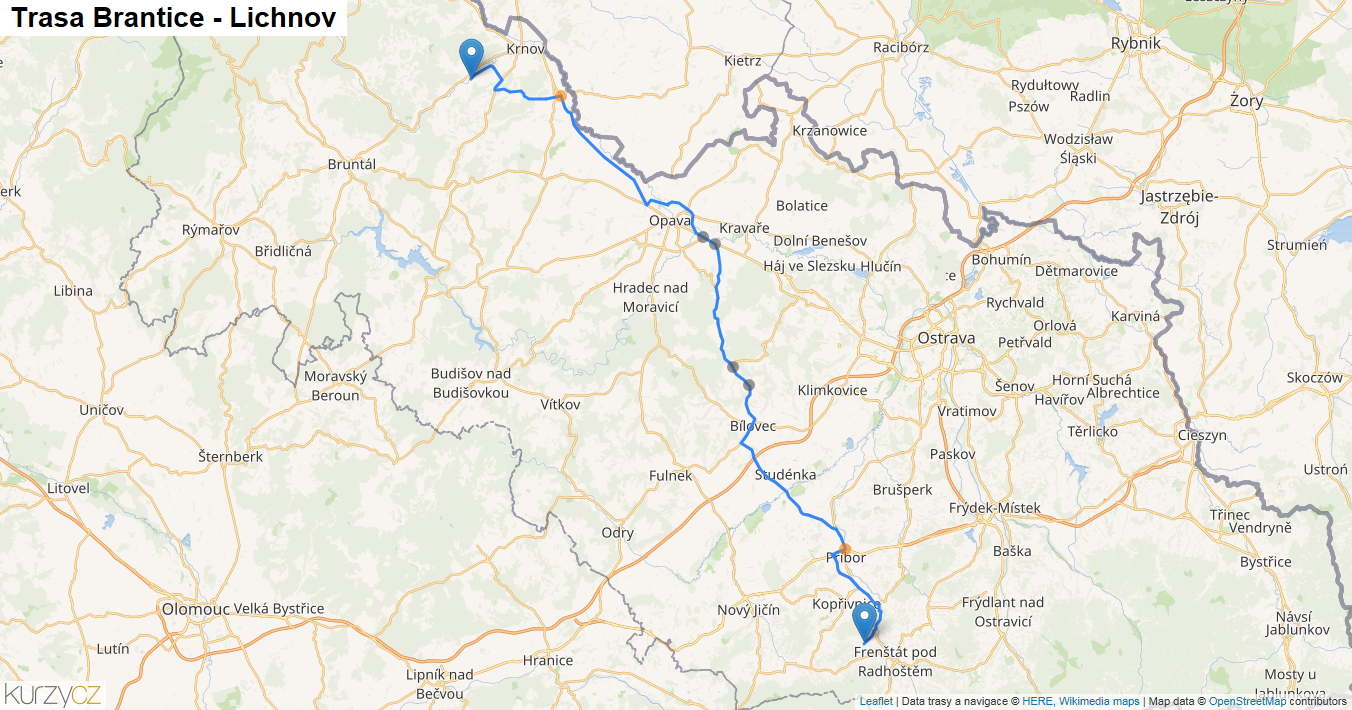 Brantice-Lichnov, mapa trasy