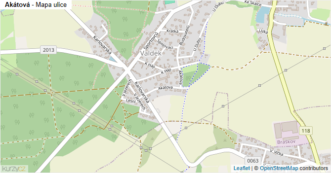 Akátová - mapa ulice