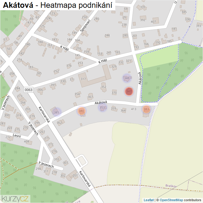Mapa Akátová - Firmy v ulici.
