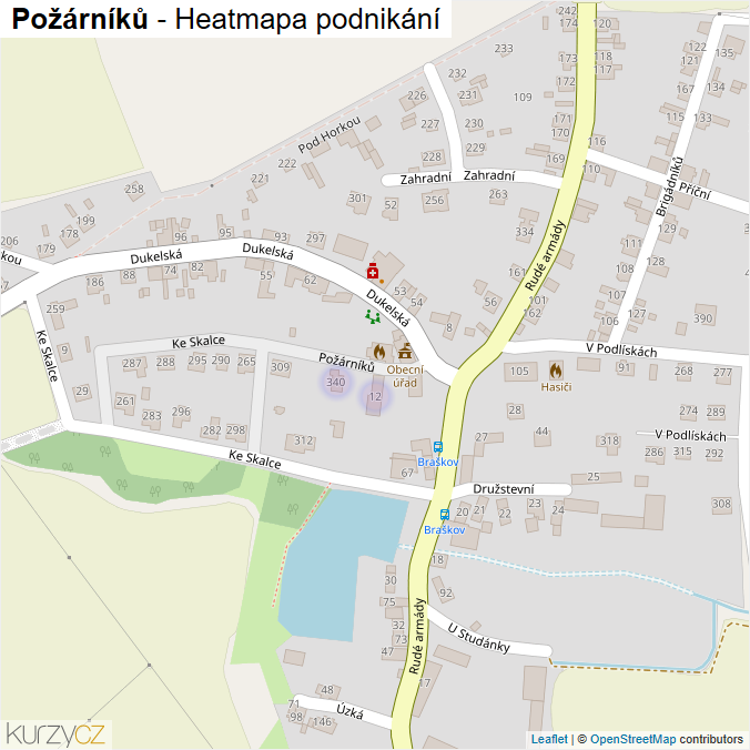Mapa Požárníků - Firmy v ulici.