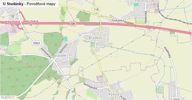 U Studánky - záplavové mapy stoleté vody