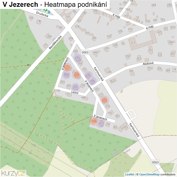 Mapa V Jezerech - Firmy v ulici.