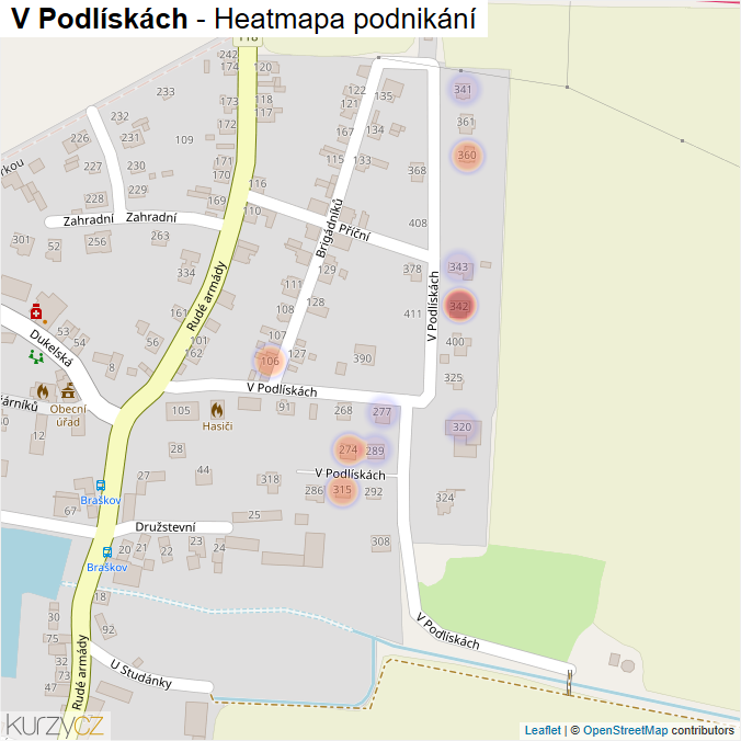 Mapa V Podlískách - Firmy v ulici.