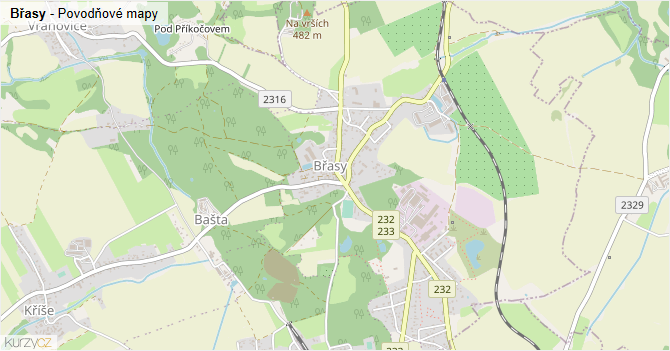Břasy - záplavové mapy stoleté vody