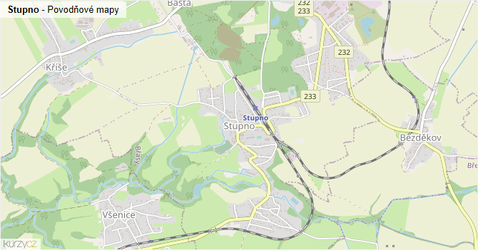 Stupno - záplavové mapy stoleté vody