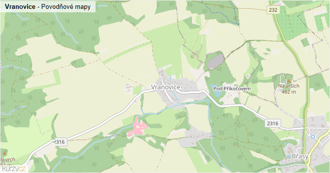 Vranovice - záplavové mapy stoleté vody