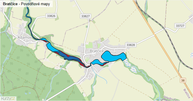 Bratčice - záplavové mapy stoleté vody