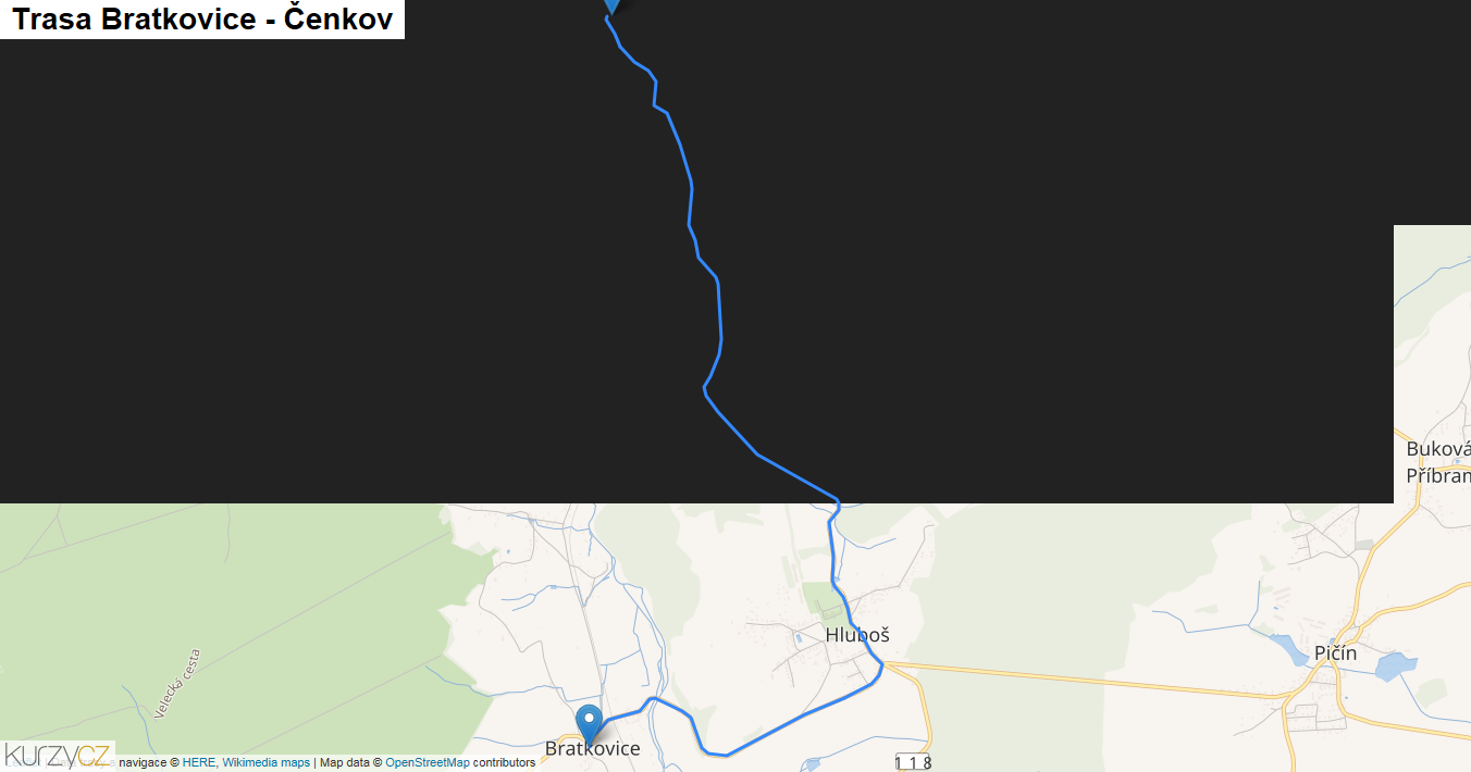 Bratkovice-Čenkov, mapa trasy