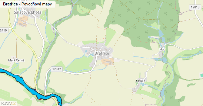 Bratřice - záplavové mapy stoleté vody