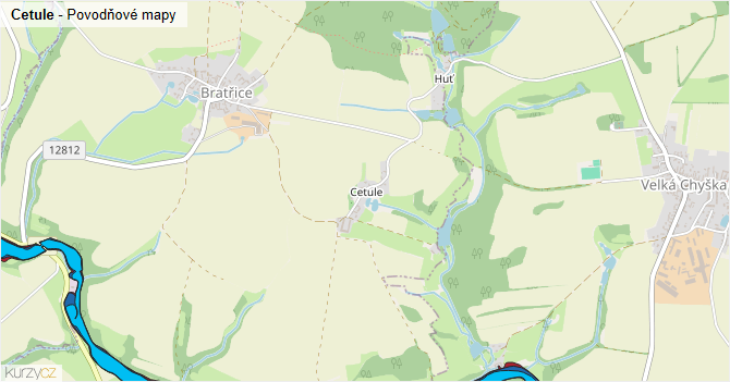 Cetule - záplavové mapy stoleté vody
