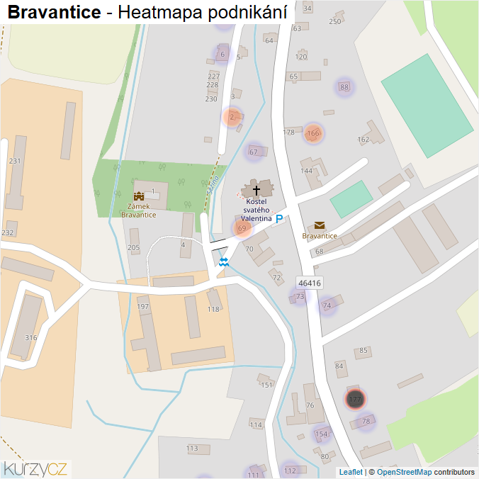 Mapa Bravantice - Firmy v části obce.