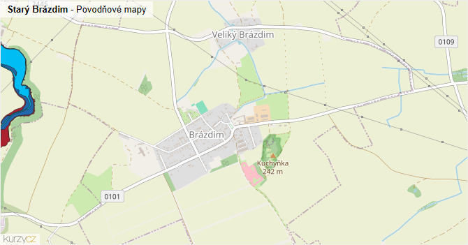 Starý Brázdim - záplavové mapy stoleté vody
