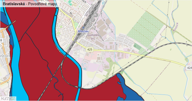 Bratislavská - záplavové mapy stoleté vody