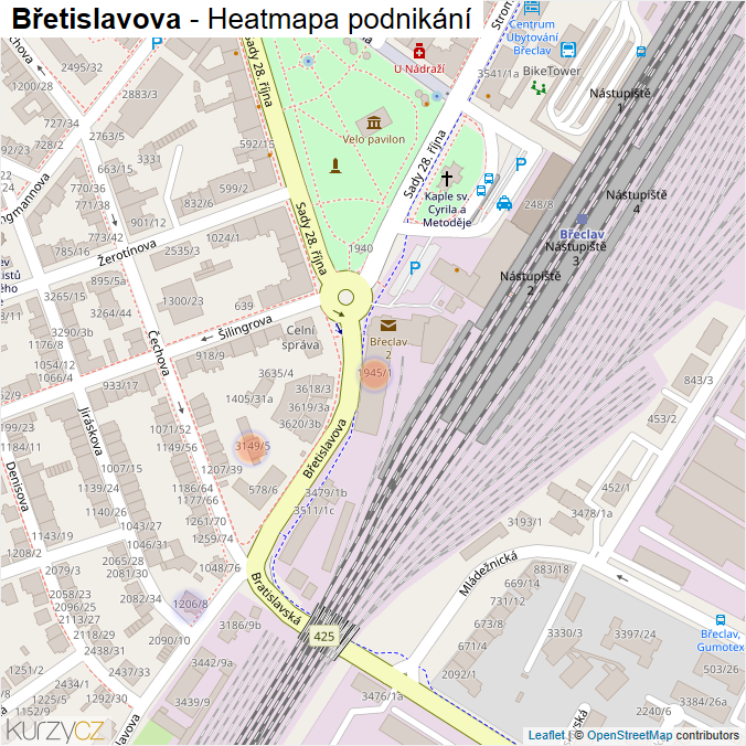 Mapa Břetislavova - Firmy v ulici.