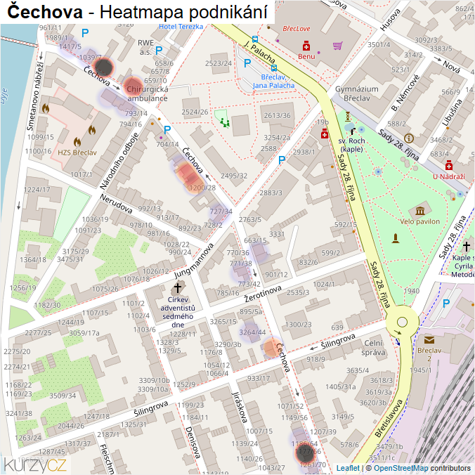 Mapa Čechova - Firmy v ulici.