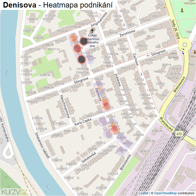 Mapa Denisova - Firmy v ulici.