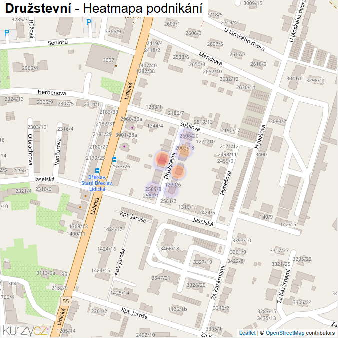 Mapa Družstevní - Firmy v ulici.