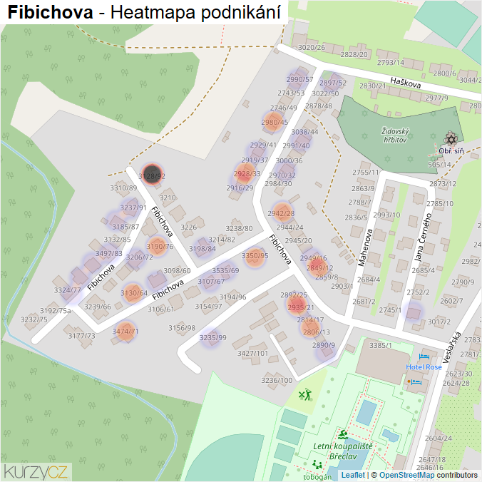 Mapa Fibichova - Firmy v ulici.