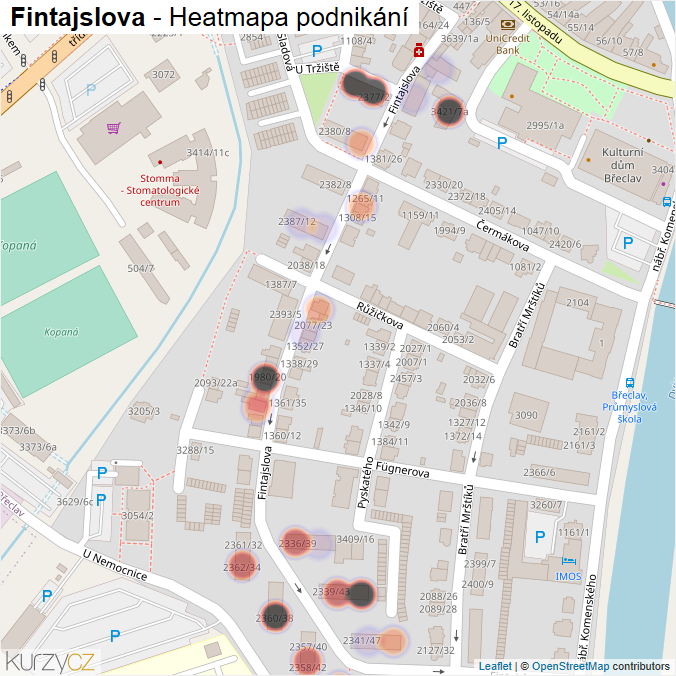 Mapa Fintajslova - Firmy v ulici.