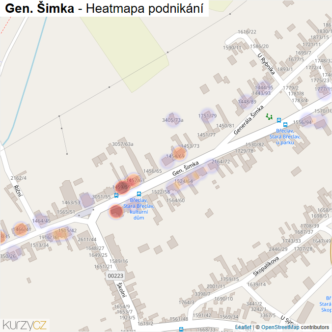 Mapa Gen. Šimka - Firmy v ulici.
