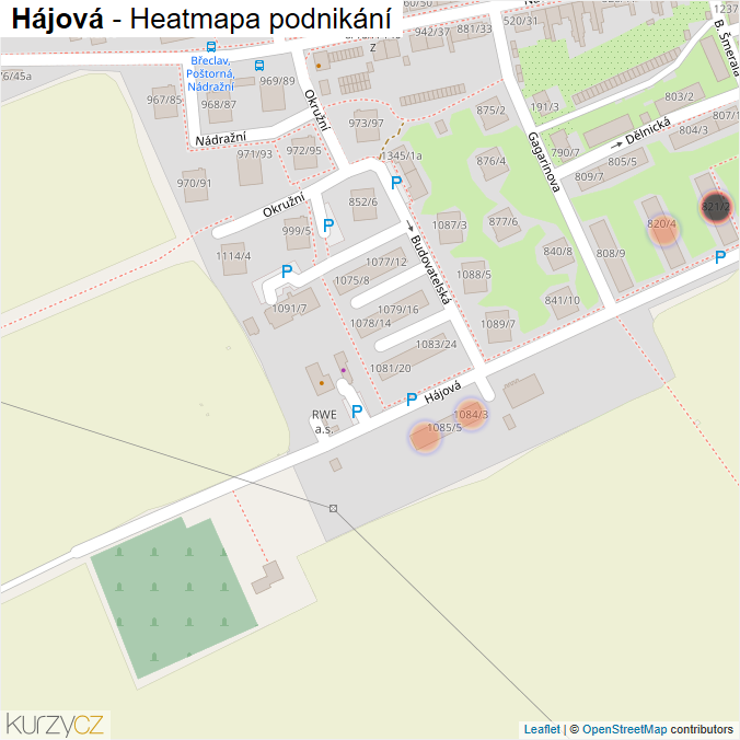 Mapa Hájová - Firmy v ulici.