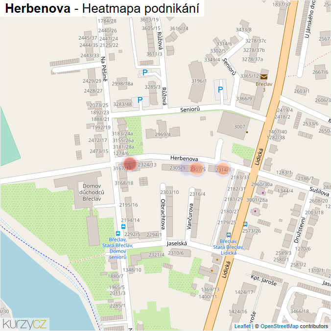 Mapa Herbenova - Firmy v ulici.