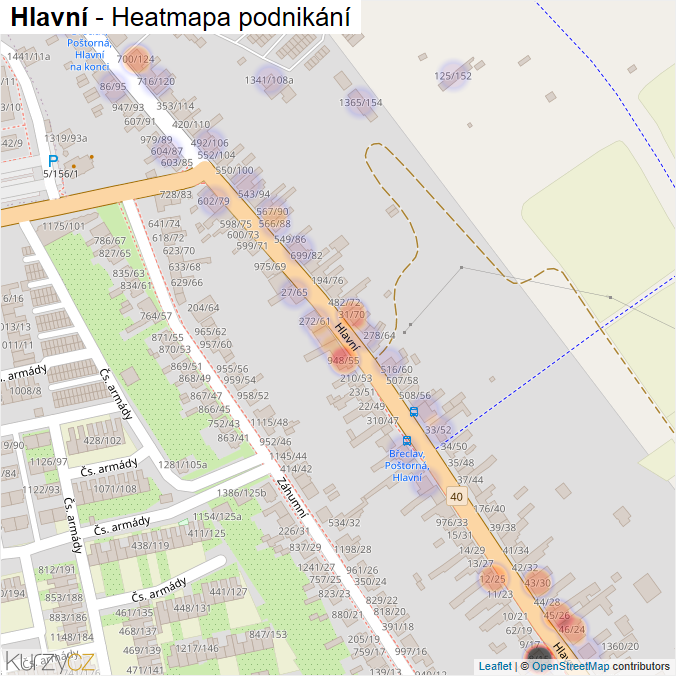 Mapa Hlavní - Firmy v ulici.