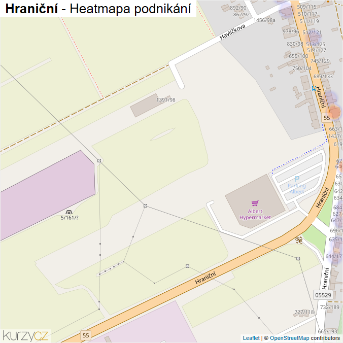 Mapa Hraniční - Firmy v ulici.