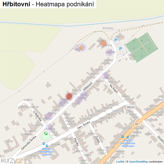 Mapa Hřbitovní - Firmy v ulici.