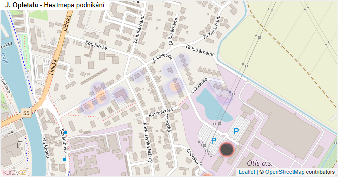 J. Opletala - mapa podnikání