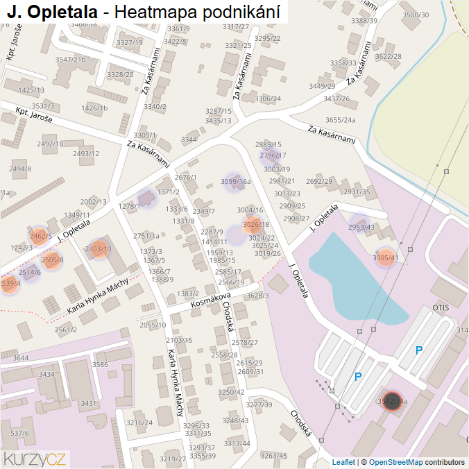 Mapa J. Opletala - Firmy v ulici.